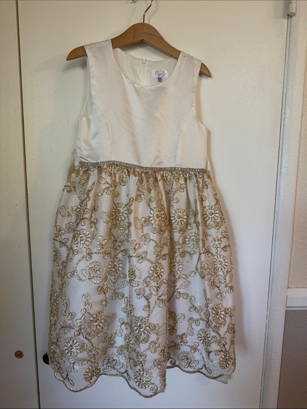 Biscotti White and Gold Embroidered Party Dress